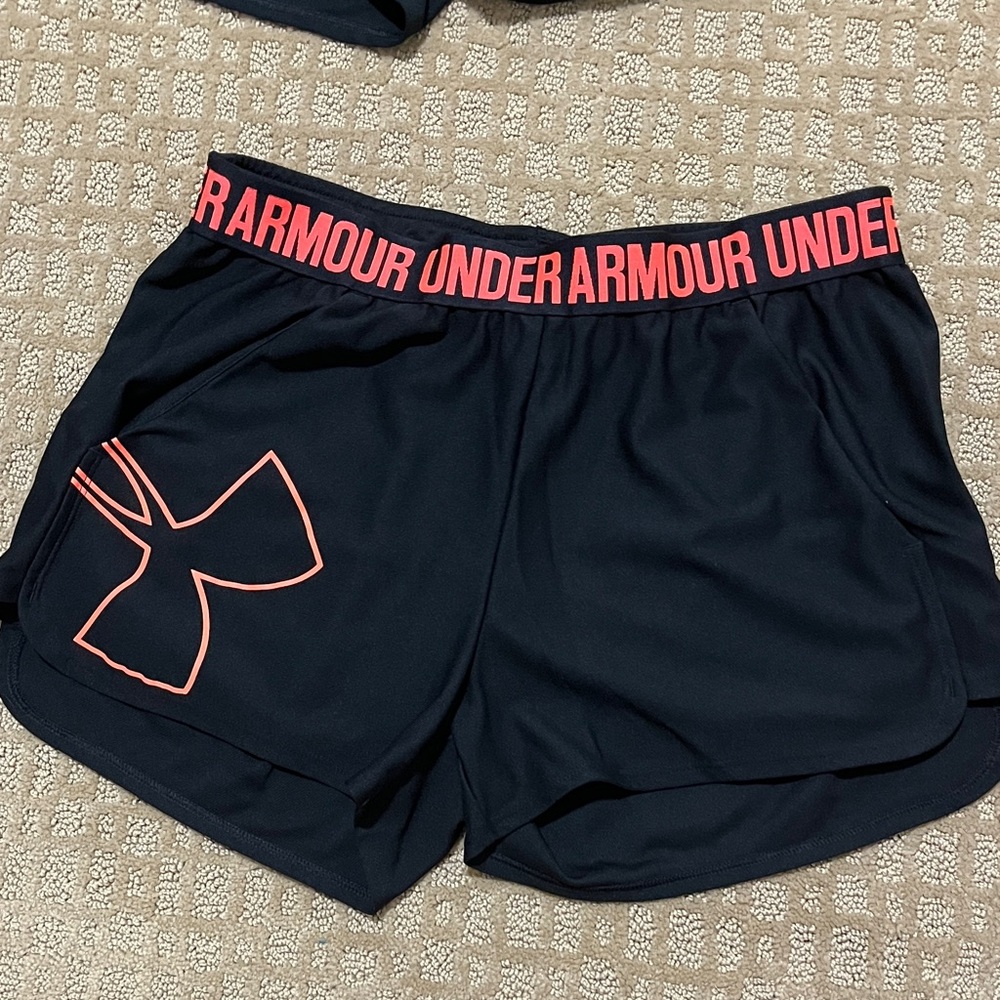Under Armour Women's Black Shorts with Coral Highlights